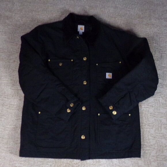 Men's Carhartt Coat Jacket Black B L Large Button Collar 103825 Blanket Lining - Picture 2 of 16
